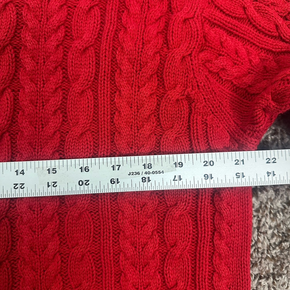 Vintage Womens Cable-Knit Red Sweater 100% Cotton Preppy Sz Large - Picture 6 of 7